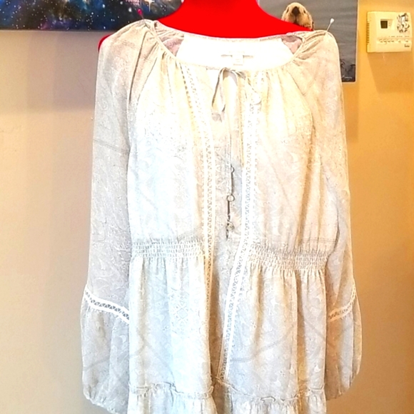 ELLA MOSS Cottagecore Cream Natural Gown Rayon Revolve Chic Hippie Peasant Dress - Picture 8 of 12